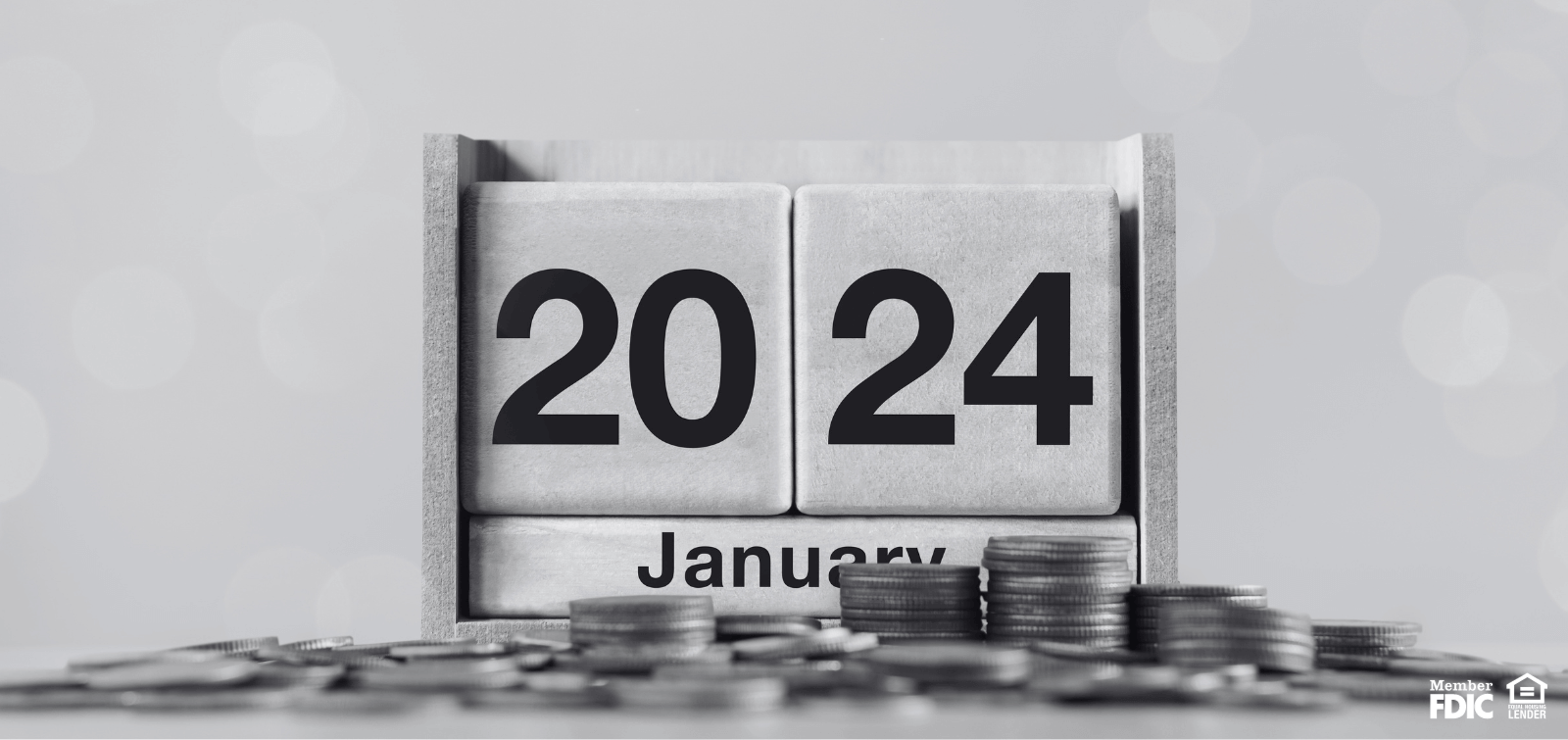 2024 New Year calendar with change in front of it